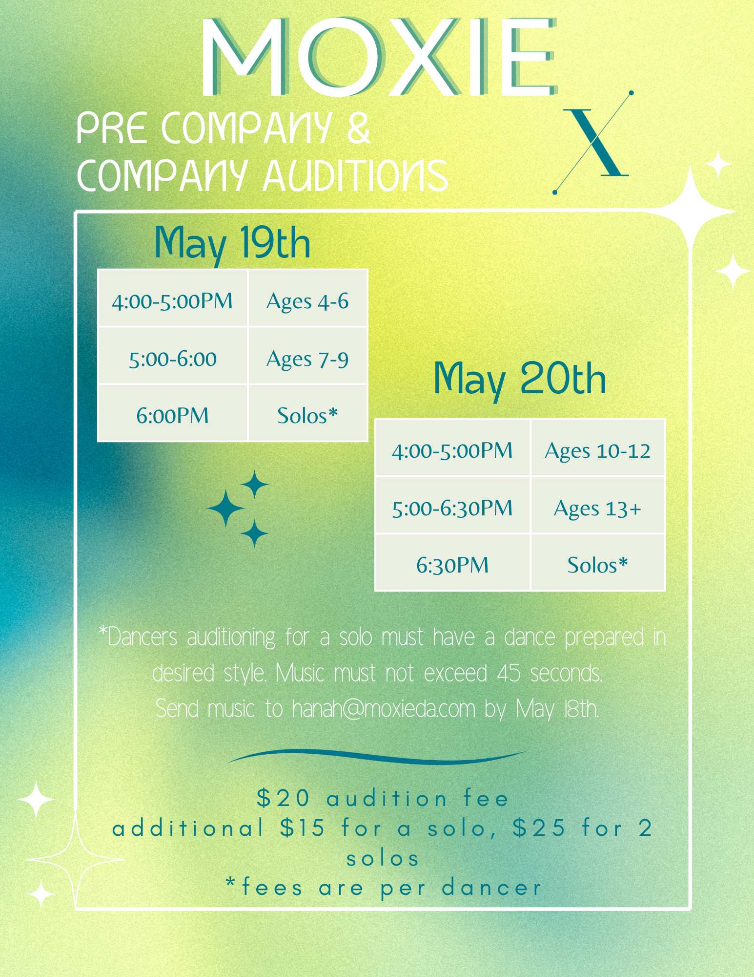Moxie Company Tryouts